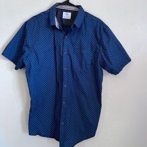 CraftFlow Button up shirt Junior Size XL Blue teal,  Polka Dot short sleeves